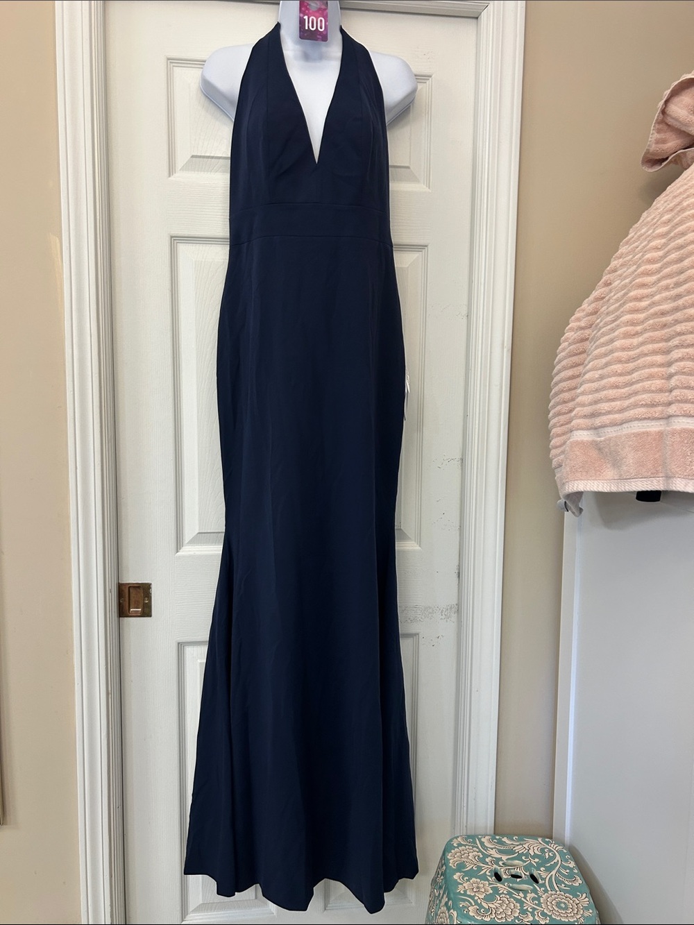 Dress the Population Navy Halter V-Neck Maxi Gown